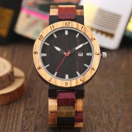 Polshorloges Volledige houten horloges voor vrouwen kwarts Natuurlijke handgemaakte heren Waak Watch Modieuze full-colour houten band klok mannelijke reloj hombre