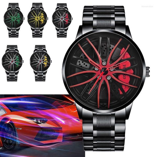 Relojes de pulsera Reloj de cuarzo completamente automático para hombre Llanta de coche Ruedas Deportes de acero inoxidable Diseño a prueba de agua