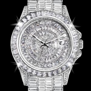 Relojes de pulsera Totalmente Baguette Reloj de diamantes para hombres Iced Out Relojes de cuarzo para hombres Hip Hop Reloj masculino Impermeable Plata Reloj Hombre Dro 221025