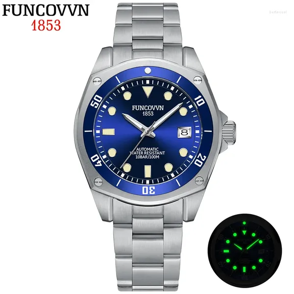 Montres-bracelets Funcovvn Automatic NH35 HOMMES REGARDER LUMINENT HOLLY 42.5 mm Verre Sapphire imperméable 100m montres de plongée Reloj Hombre