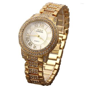 Polshorloges gd dames single chain gouden roestvrijstalen band dames rhinestone horloge analoge pols horloges