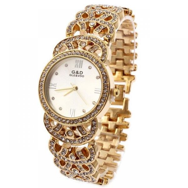 Relojes de pulsera GD Moda Casual Damas Banda de acero Reloj de pulsera Reloj de cuarzo explosivo Movimiento japonés Reloj de diamantesRelojes de pulsera