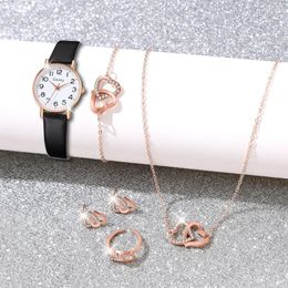 Wallwatches Gaiety 6pcs/Set Women Watch Vea grande correa de cuero de pulsera de cuarzo digital con regalo de joyas para niñas