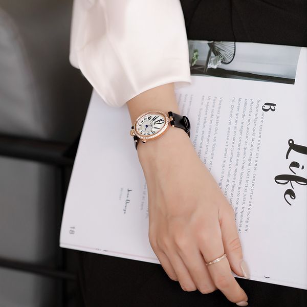 Montres-bracelets de mode diamant GUOU marque femmes en cuir véritable mouvement à quartz étanche cristal goutte montre ovale montres pour dames fille cadeau