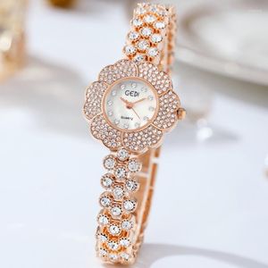 Montres-bracelets GEDI 2023 lumière luxe ciel étoile eau diamant rond fleur cadran mode Quartz alliage Bracelet montre