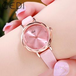Montres-bracelets GEDI élégant rose bracelet en cuir femmes montres étanche mode Quartz montre-bracelet 2023 dans la tendance femme horloge