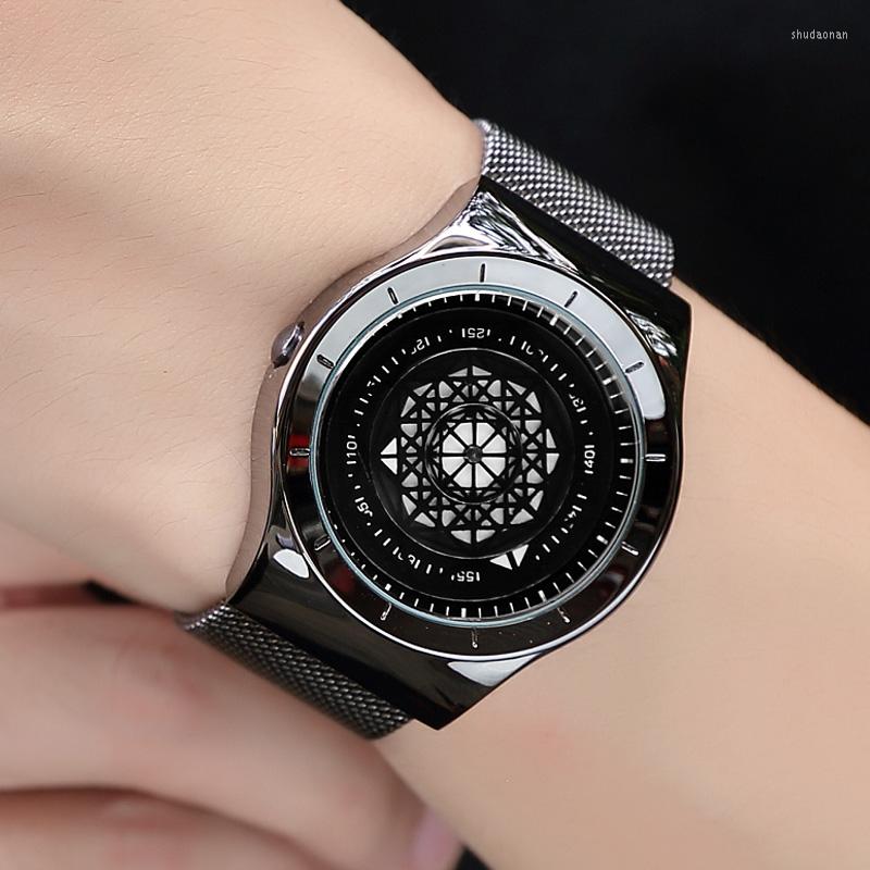 Нарученные часы гик часовни для мужчин минималистские поворотные циферблаты Quartz Watch Clock Кожаная сетчатая полоса мужская наручные часы Relogio Masculino Gift для