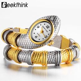 Polshorloges geekthink bling bling rhinestone modemerk kwarts horloge armband dames dames slangenjurk bangle diamant ornament