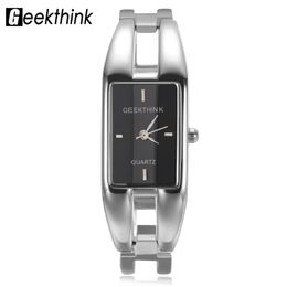 Relojes de pulsera GEEKTHINK, reloj de cuarzo para mujer, reloj de pulsera rectangular de acero inoxidable para mujer, reloj de pulsera informal para mujer, regalo con cara 3D
