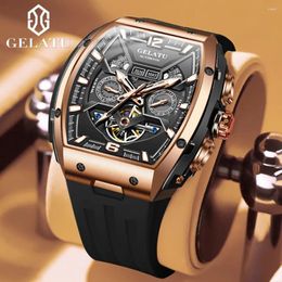 Relojes de pulsera Gelatu Reloj automático para hombres Esqueleto original Relojes deportivos impermeables de alta calidad Fecha de la semana Mecánico