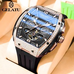 Montre-bracelets Gelatu Top Brand Original Men's Watchs's Full Diamond Flywheel Design Dual Calendar Automatic Mechanical Watch for Men