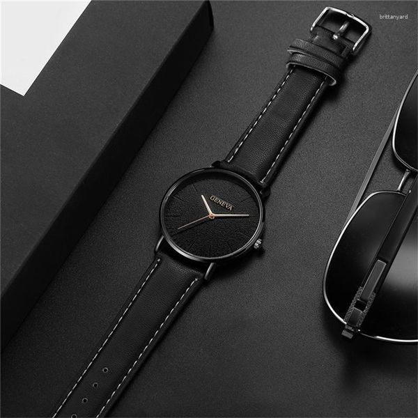 Relojes de pulsera Relojes de marca GINEBRA para hombre, reloj de pulsera de cuarzo deportivo sencillo para hombre, correa de reloj de cuero, reloj informal de moda para relojes masculinos