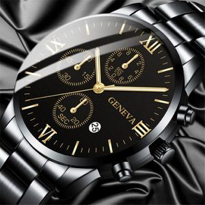 Polshorloges Genève mode luxe horloge mannen roestvrij staal pols heren horloges kalender mannelijke zwarte klok relojes hombre 2021 267c