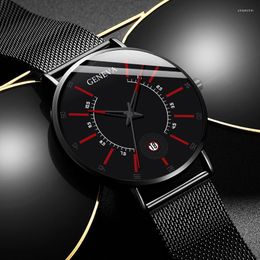 Polshorloges Genève heren mode zakelijke minimalistische horloges ultra dunne roestvrijstalen mesh band analoge kwarts pols horloge relogio