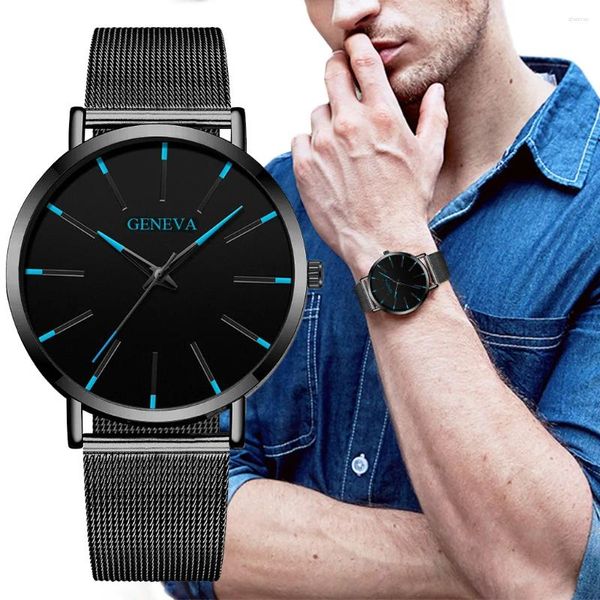 Montres-bracelets Genève Top Marque Mens Montre Simple Ultra Mince Quartz En Acier Inoxydable Ceinture De Mode Business Hommes Horloge Montre Homme