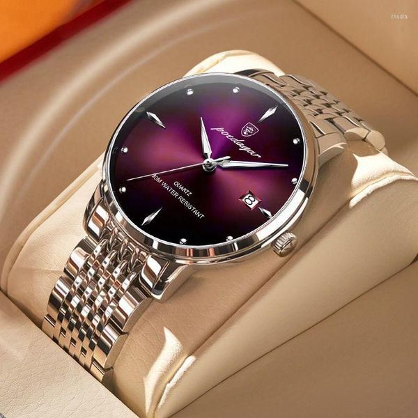 Montres-bracelets Logo authentique marque hommes montres de luxe mode étanche en acier inoxydable calendrier automatique montre à Quartz avec batterie