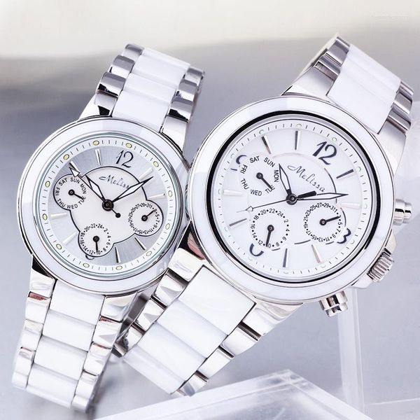 Montres-bracelets véritable Melissa blanc montre en céramique femme mode tendance multi-fonction calendrier Simple étanche loisirs forme ronde