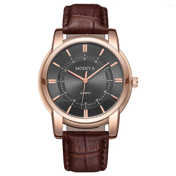 Relojes de pulsera Reloj de hombre genuino Círculo concéntrico Cuero real Cuarzo Moda de negocios Guapo