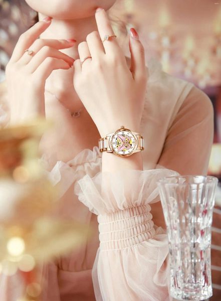 Montres-bracelets filles entièrement automatiques mécaniques en céramique papillon montre lumineuse tendances de la mode tout match