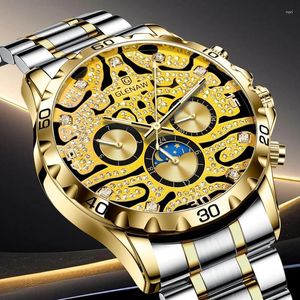Montre-bracelets Glenaw Gold Skeleton Watch for Men Fashion Diamond Luxury Automatique Matches mécaniques