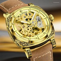 Polshorloges Glenaw Top mannelijke polshorloge goud Luminous automatisch mechanisch horloge waterdichte holte uit originele heren voor heren