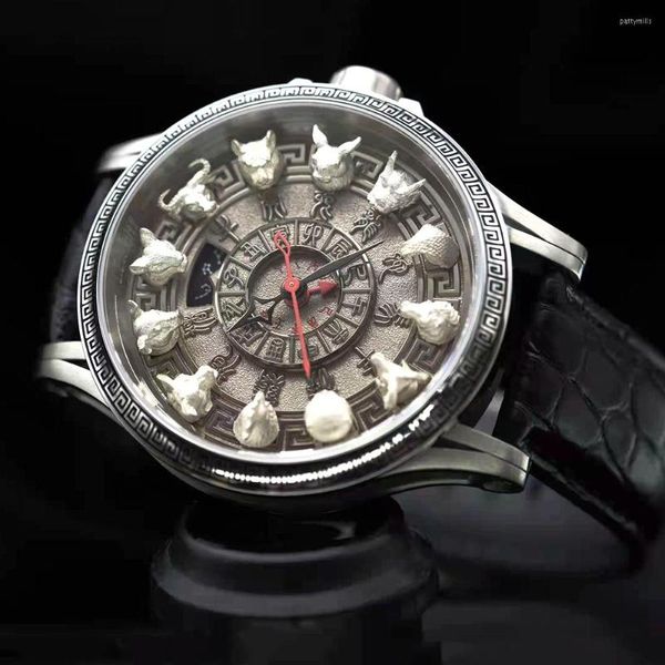 Relojes de pulsera GMT reloj automático para hombre edición limitada 12 relojes mecánicos del zodiaco chino 2836 movimiento de lujo 45mm tallado 2023