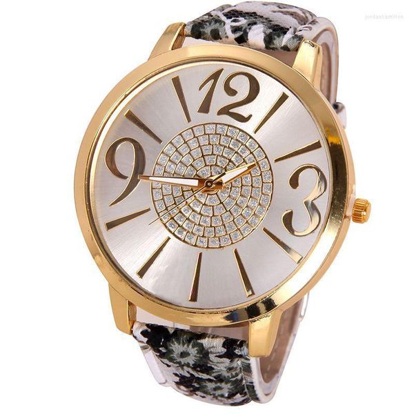 Relojes de pulsera Gnova Platinum BIG Numbers Flower Band RELOJ Chica Moda Mujer Vestido Relojes Cuarzo Reloj de pulsera Estudiante