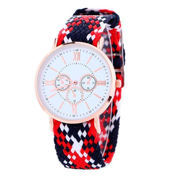 Montres-bracelets Gnova Platine Tricot Tressé Ethnique Chiffres Romains Montre Femme Casual Rose Cadran Doré Montre-Bracelet Mode Femme Filles Adolescent Fantaisie