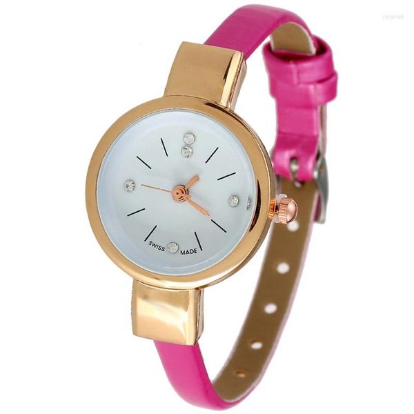 Montres-bracelets Gnova Platine Petites Femmes Montre Cadran Doré Bracelet en Cuir PU Souple Quartz Montre-Bracelet Enfants Mode Fille Genève Style A946