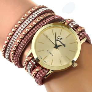 Relojes de pulsera Gnova Platinum Mujer Ginebra Wrap Pulsera Reloj Doble Cristal Correa grande Puntos dorados Rhinestone Cuarzo Reloj de pulsera analógico A251