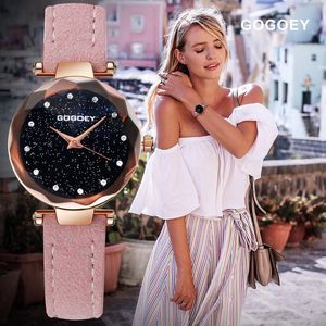 Polshorloges gogoey vrouwen quartz polshorloge mode casual jurk horloge lederen band horloges klok horloges vrouwen relogio dames