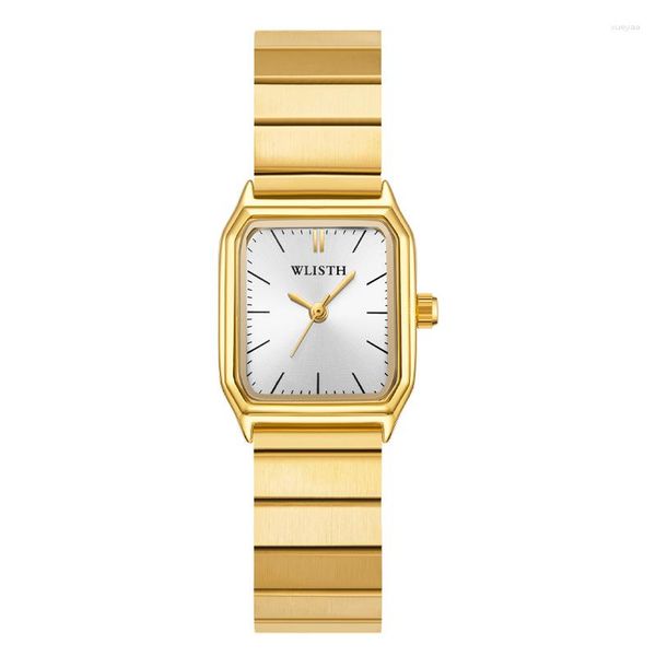 Relojes de pulsera Reloj de plata de oro Mujer Reloj de pulsera de cuarzo Simple Minimalista Cuadrado Dial Femenino Reloj blanco Chicas Estudiante
