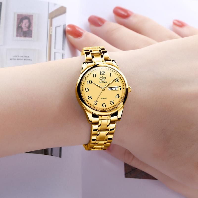 Montres-bracelets montres en or pour les femmes quartz en acier inoxydable étanche date aux chiffres arabes cadeaux dame womenwristwatches