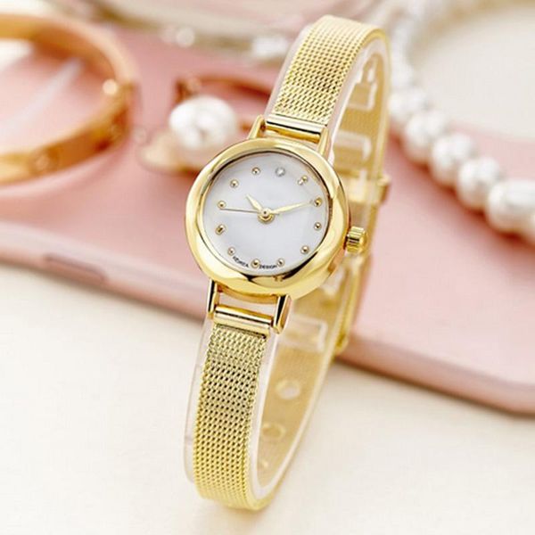 Montres-bracelets Doré Argent Acier Bracelets Minces Mode Femmes Montres Petit Cadran Rond Bracelet Quartz Montre-Bracelet Pour Fille Cadeau LLWristwatches