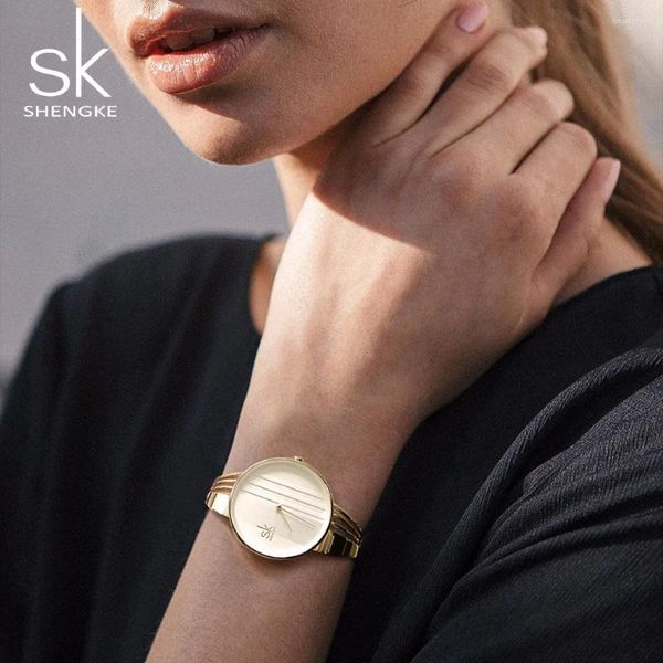 Relojes de pulsera Buen tiempo SK Reloj de mujer Moda Creativa Raya Minimalista Dos Pin Reloj impermeable Reloj Para Mujer