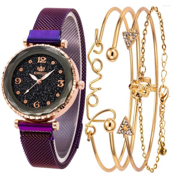 Relojes de pulsera Gorgeous Suit Series Reloj de mujer de oro rosa con pulsera de 4 piezas Reloj de pulsera de acero completo Reloj Montre