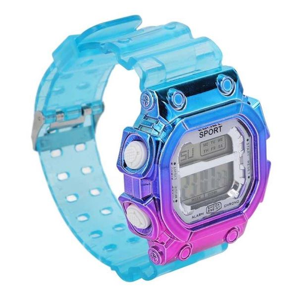 Relojes de pulsera Reloj electrónico de color degradado Esfera grande Impermeable Tiempo de espera largo Púrpura Azul Deportes casuales para estudiantes Relojes de pulsera