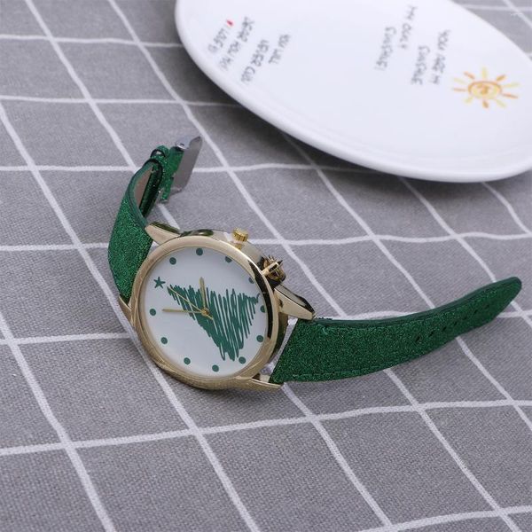 Relojes de pulsera Reloj de árbol de Navidad verde Festival Regalo de muñeca Navidad minimalista ajustable para damas cumpleaños