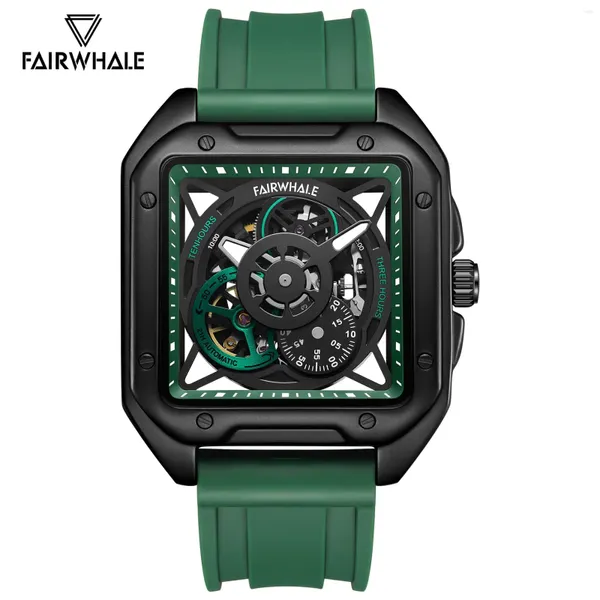 Relojes de pulsera Reloj deportivo verde automático para hombres Manos luminosas Esqueleto de lujo Relojes mecánicos Correa de silicona de moda MARK FAIRWHALE