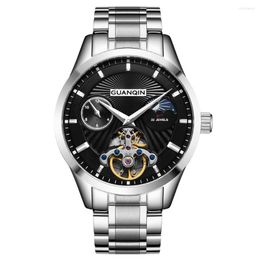 Polshorloges guanqin 2023 Watchen heren topautomatisch lumineuze heren klok holle tourbillon waterdichte mechanische montre homme