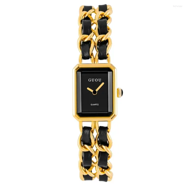 Relojes de pulsera Guou Reloj de pulsera para mujer 2023 Simple Pequeño Cuadrado Tejido Correa Retro