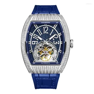 Relojes de pulsera HANBORO Hombres Reloj automático de lujo 53.8mm 43.5mm Reloj de pulsera mecánico Luminoso Tonneau Caja de cristal Esqueleto impermeable Dial
