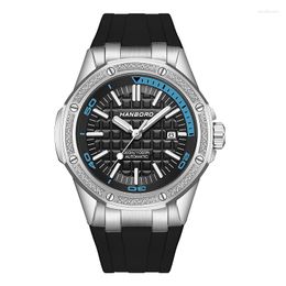 Horloges HANBORO Heren luxe horloge 44 mm Sport Automatische horloges Mode Mechanisch horloge Waterdicht Lichtgevende rubberen band Datum