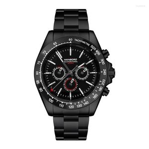 Relojes de pulsera Hanboro Relojes para hombre Deporte Automático Impermeable Militar Luminoso Mecánico Reloj de pulsera Correa de acero Semana Fecha Taquímetro