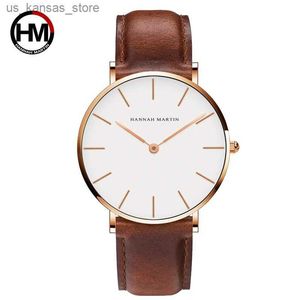 Muñecos de pulsera Hannah Martin Fashion Fashion Japan Quartz Munda es Silver Brown Leather Men DestrESS impermeable Men Casual240409