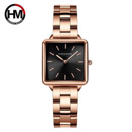 Horloges Hannah Martin Full Solid Stainless Steel Square Dial Japan Movement Quartz Gift Rose Gold Ladies Top Brand Watches for Women 230729