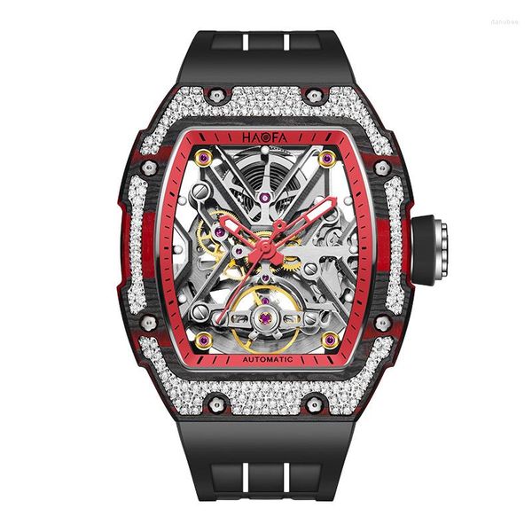 Armbanduhren Haofa Automatische Uhr für Männer Luxus Carbon Fiber Diamant Fall Skeleton Mechanische Saphir Wasserdicht Leucht 1989