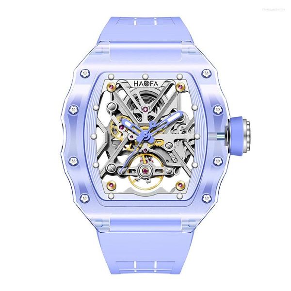 Relojes de pulsera Haofa Crystal Relojes mecánicos para hombres de lujo transparente esqueleto reloj de pulsera impermeable luminoso para hombre reloj automático 2203