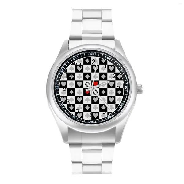 Relojes de pulsera Patrón de corazón Reloj de cuarzo Diseño de tarjeta de póquer Muñeca divertida Acero inoxidable Clase alta Fitness Hombres Reloj de pulsera