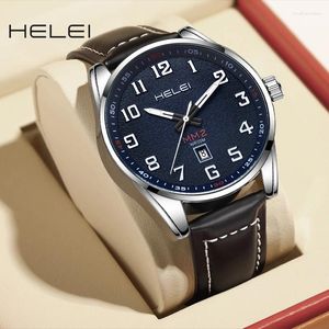 Montre-bracelets Hélei Model 2024 Kaki Field Series Comfort Wind Multifonction Quartz Movement Watch Match pour hommes